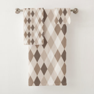 Neutral Earth Tan Harlequin Diamond  Bath Towel Set