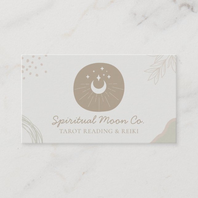Neutral Earth Tone Moon Stars Spiritual Reiki Business Card (Front)
