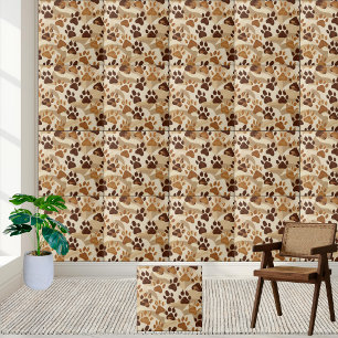Neutral Earth Tone Paw Print Pattern Tile