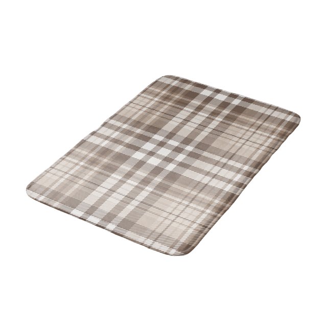 Neutral Earth Tone Plaid Tartan Design  Bath Mat (Angled)