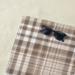 Neutral Earth Tone Plaid Tartan Design  Beach Towel