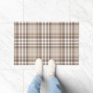 Neutral Earth Tone Plaid Tartan Design  Doormat