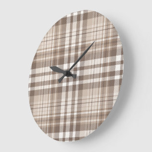 Neutral Earth Tone Plaid Tartan Design Large Clock