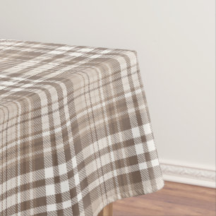 Neutral Earth Tone Plaid Tartan Design Tablecloth