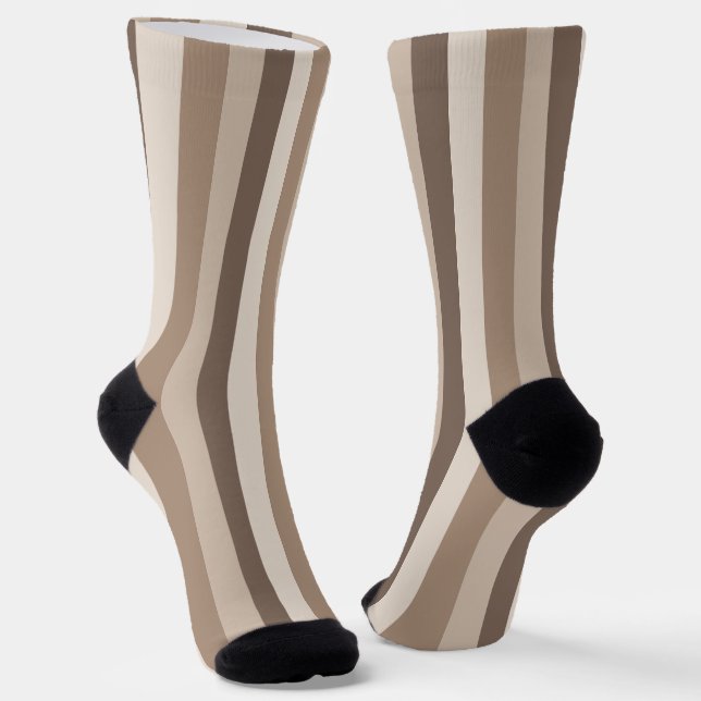Neutral Earth Tones Stripes Pattern Design  Socks (Angled)