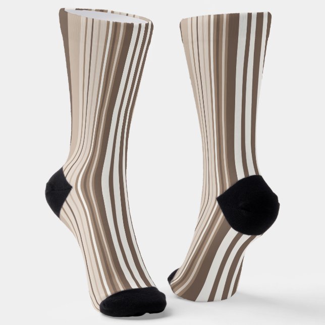 Neutral Earth Tones Stripes Pattern Design  Socks (Angled)