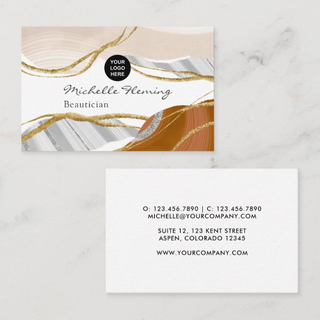 Neutral Earthy Agate Business Card (Front/Back)