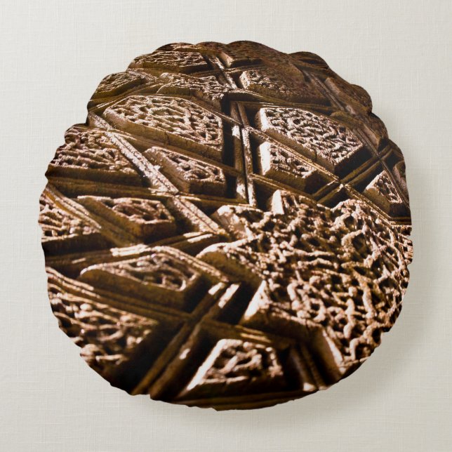 Neutral Earthy Brown Stars Round Cushion (Front)