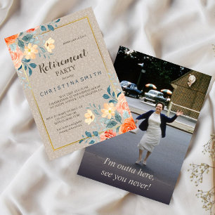 Neutral Earthy Floral Watercolor Retirement Party Invitation