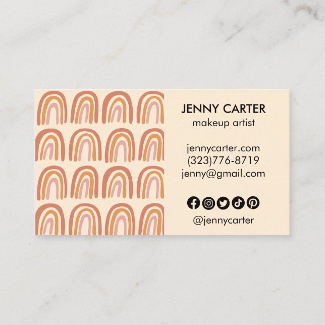 Neutral Earthy Rainbows Pattern Boho Unique  Business Card (Back)