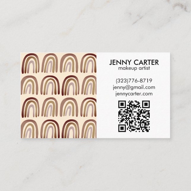 Neutral Earthy Rainbows Pattern Boho Unique QRcode Business Card (Back)