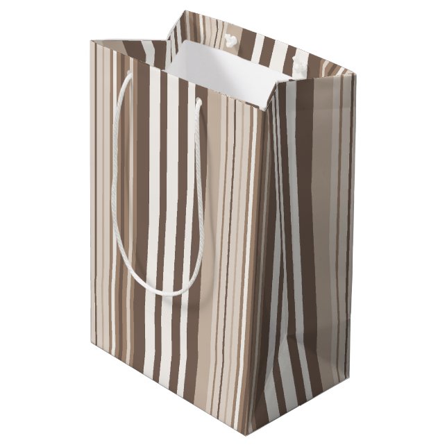 Neutral Earthy Tone Stripes Pattern Design  Medium Gift Bag (Back Angled)