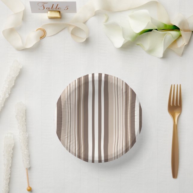 Neutral Earthy Tone Stripes Pattern Design  Paper Plate (Wedding)