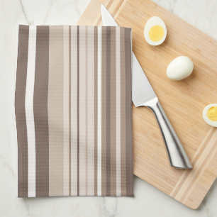 Neutral Earthy Tone Stripes Pattern Design Tea Towel