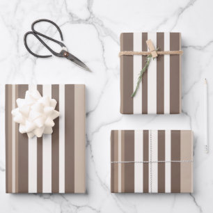 Neutral Earthy Tone Stripes Pattern Design Wrapping Paper Sheet