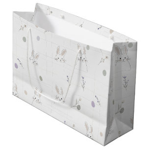 Neutral Easter Bunny Pastel Floral Pattern Large Gift Bag
