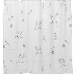 Neutral Easter Bunny Pastel Floral Pattern Shower Curtain