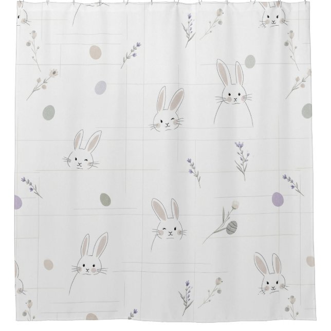 Neutral Easter Bunny Pastel Floral Pattern Shower Curtain (Front)