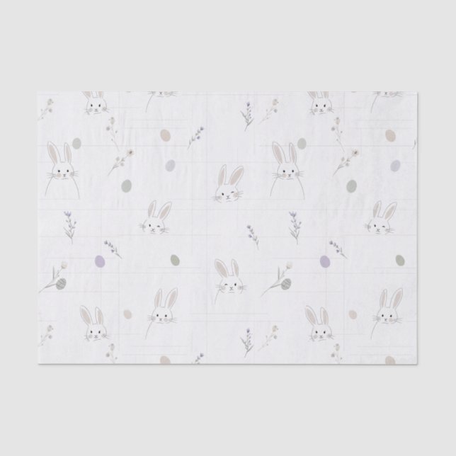 Neutral Easter Bunny Pastel Floral Pattern Tissue Paper (Front)