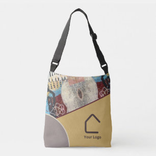 Neutral Elegance Logo Abstract Mixed Media Accents Crossbody Bag
