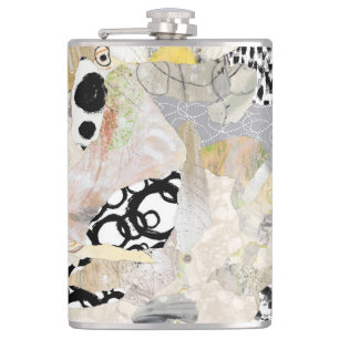Neutral Elegant Abstract Collage Design Hip Flask