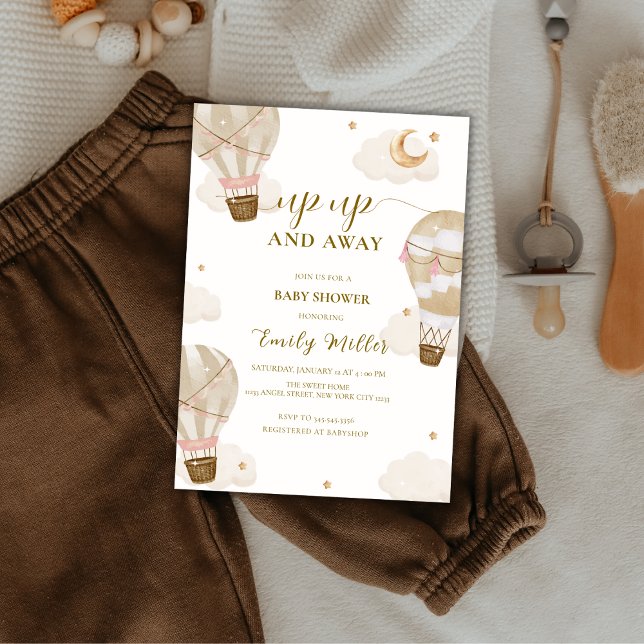 Neutral Elegant Boho Hot Air Balloon Baby Shower Invitation (Neutral Elegant Boho Hot Air Balloon Baby Shower Invitation)