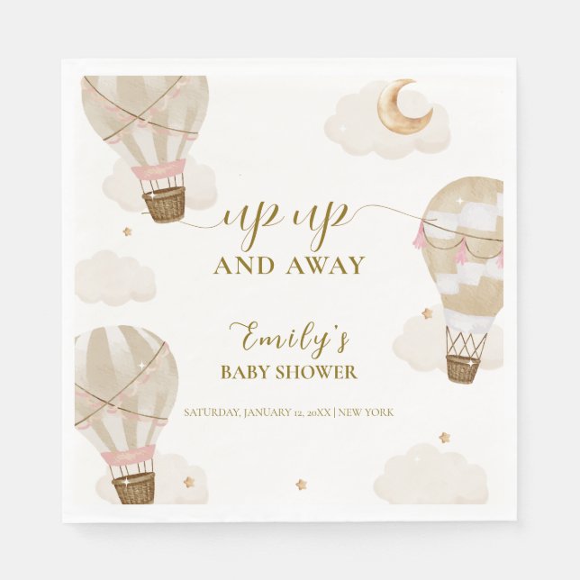 Neutral Elegant Boho Hot Air Balloon Baby Shower  Napkin (Front)