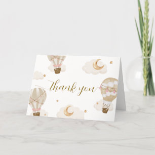 Neutral Elegant Boho Hot Air Balloon Baby Shower Thank You Card