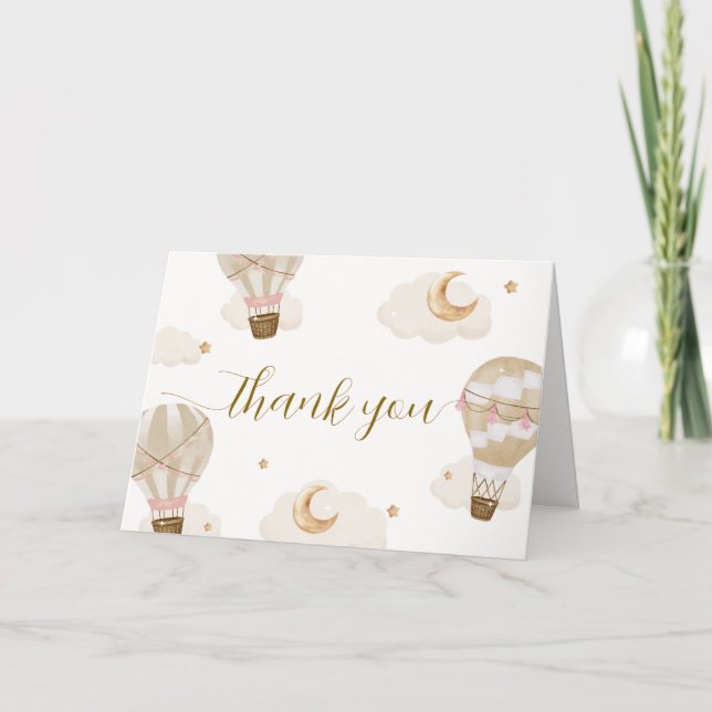 Neutral Elegant Boho Hot Air Balloon Baby Shower  Thank You Card (Front)