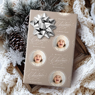 Neutral Elegant Calligraphy Merry Christmas photo Wrapping Paper