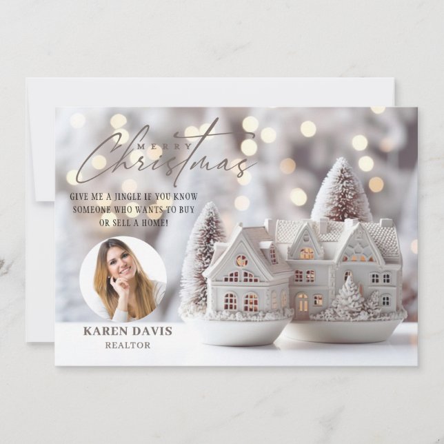 Neutral Elegant Merry Christmas Realtor Holiday Card (Front)