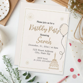 neutral elegant modern minimalist birthday party invitation