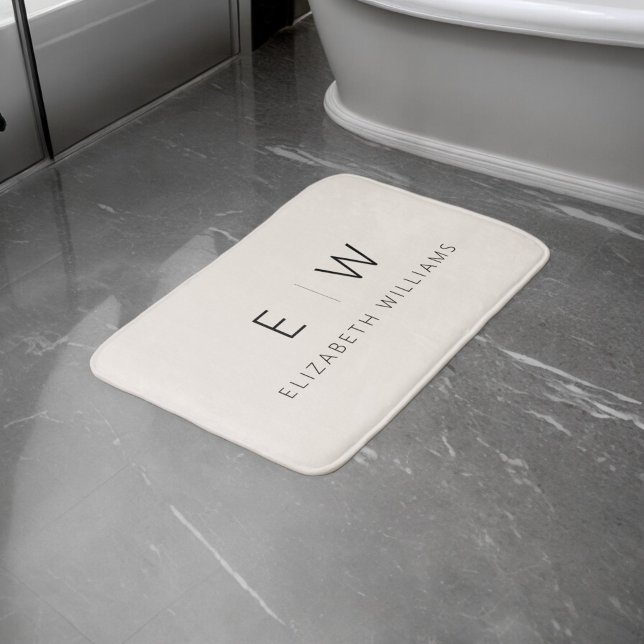 Neutral Elegant Modern Minimalist Monogram Name Bath Mat (Creator Uploaded)