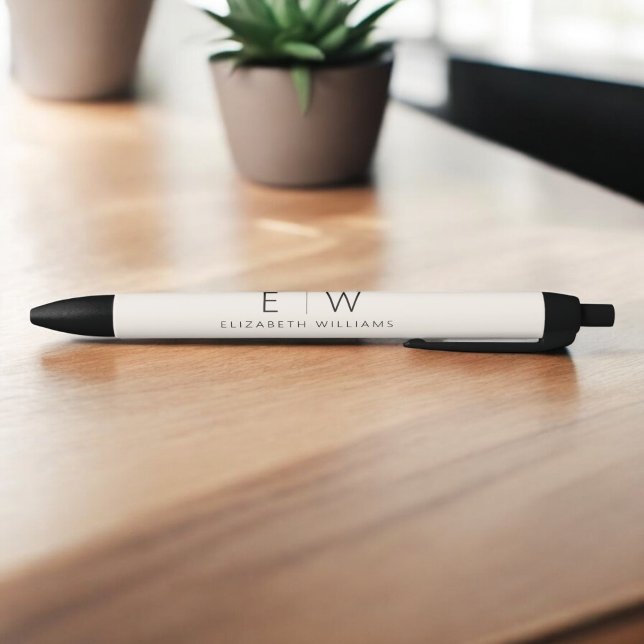 Neutral Elegant Modern Minimalist Monogram Name  Black Ink Pen (Creator Uploaded)