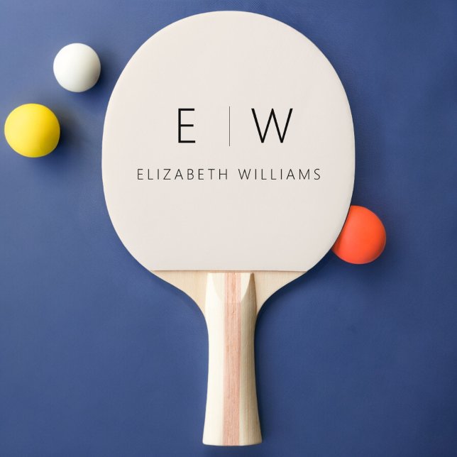 Neutral Elegant Modern Minimalist Monogram Name Ping Pong Paddle (Creator Uploaded)