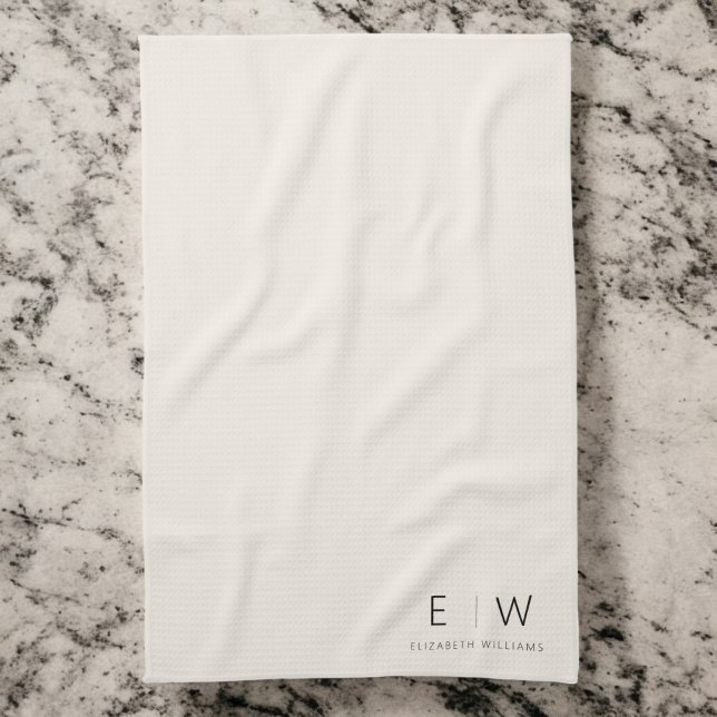 Neutral Elegant Modern Minimalist Monogram Name Tea Towel (Creator Uploaded)