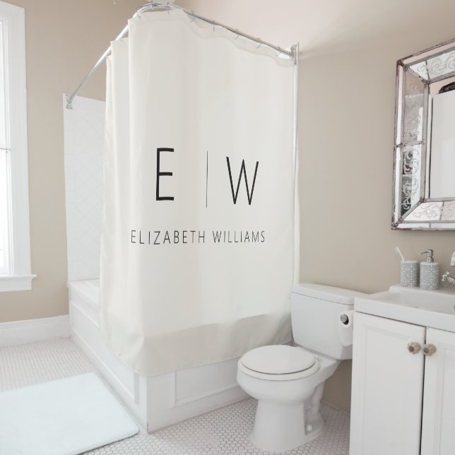 Neutral Elegant Modern Minimalist Monogram Shower Curtain (In Situ)