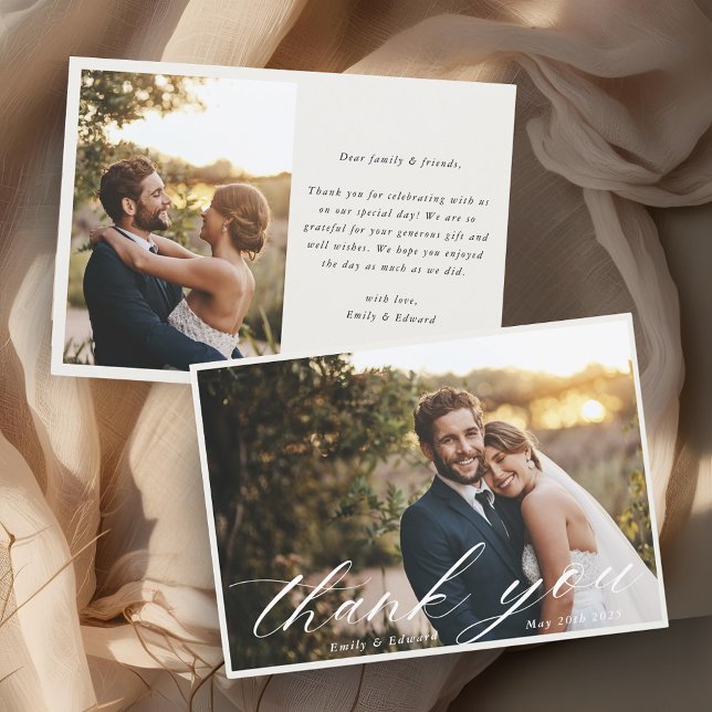 Neutral Elegant Photo Wedding Thank You Card (Creator Uploaded)