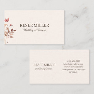 Neutral Elegant Simple Watercolor Flowers Wedding  Business Card