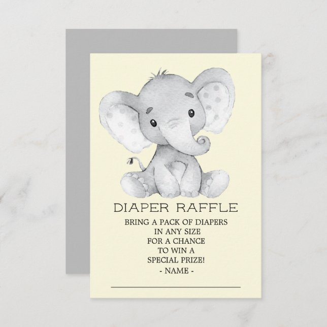 Neutral Elephant Baby Shower Diaper Raffle Ticket Invitation (Front/Back)