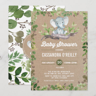 Neutral Elephant Baby Shower Greenery Invitation