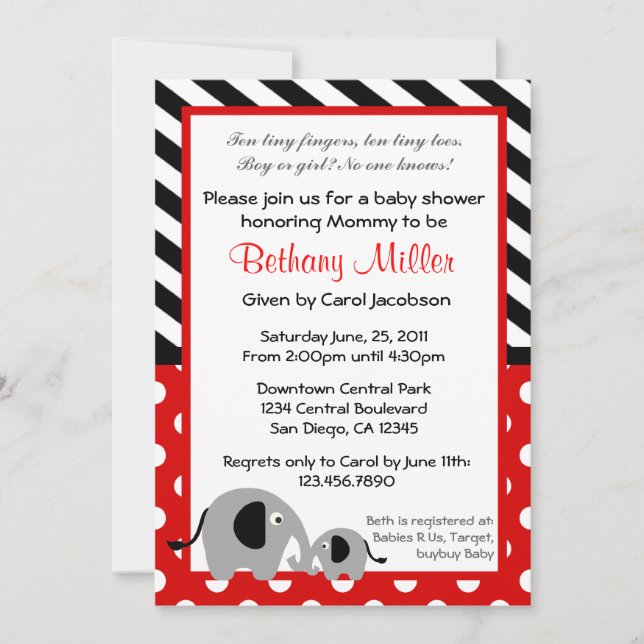 Neutral Elephant Baby Shower Invitation (Front)