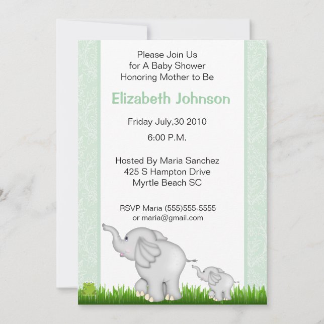 Neutral Elephant Baby Shower Invitations (Front)