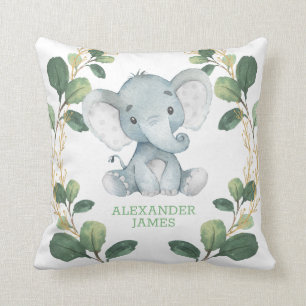 Neutral Elephant Greenery Gold Wild Jungle Nursery Cushion