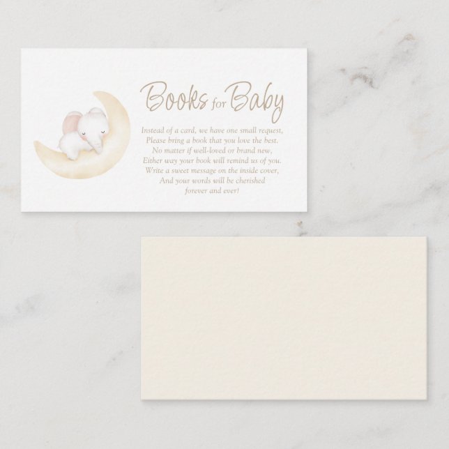 Neutral Elephant moon Baby shower Books for baby Enclosure Card (Front/Back)