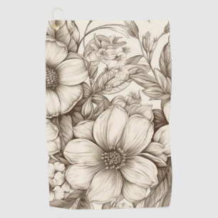 Neutral Farmhouse Sepia Floral Cream Botanical Golf Towel