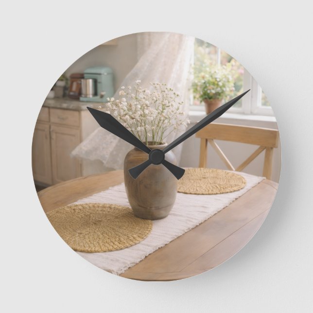 Neutral Farmhouse Wildflower Kitchen Wall Clock (Front)