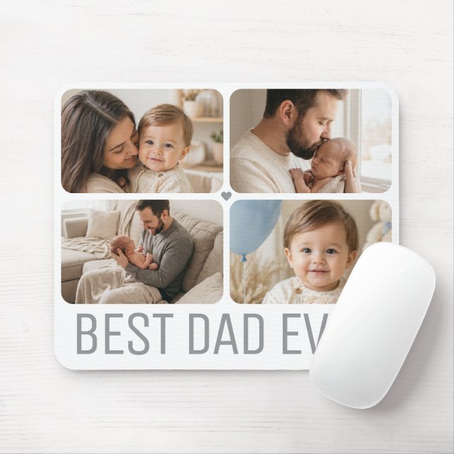 Neutral Father’s Day Photo Collage for Dad Mouse Mat (With Mouse)