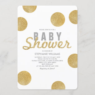 Neutral Faux Gold Glitter White Baby Shower Invite