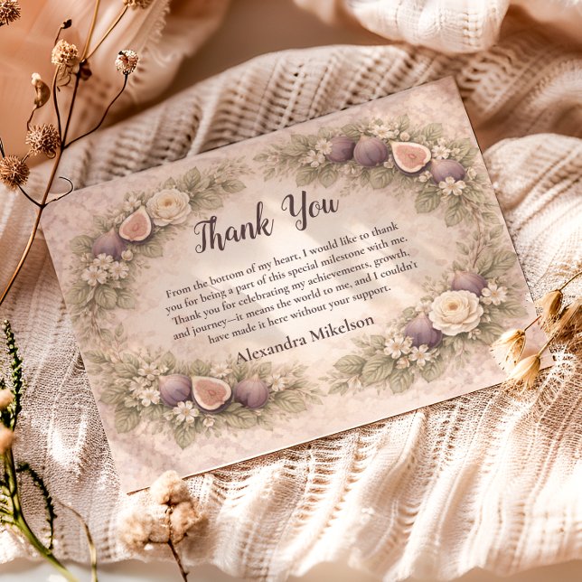 Neutral Fig Floral 1st Birthday Thank You Card (Creator Uploaded)